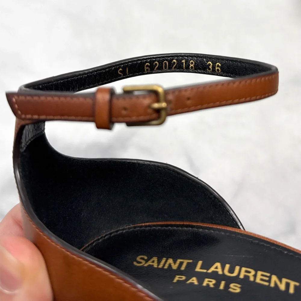 Saint Laurent Opyum 85 Leather YSL Cassandre Monogram Metal Heel Sandal Brown 36 - Picture 11 of 16